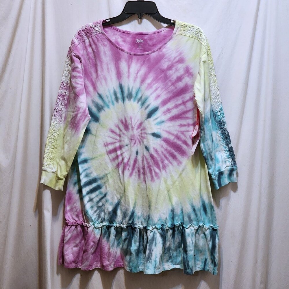 Justice Girls XL 16/18 Tie Dye Lace Trim Long Sleeve Ruffle Shirt Dress New